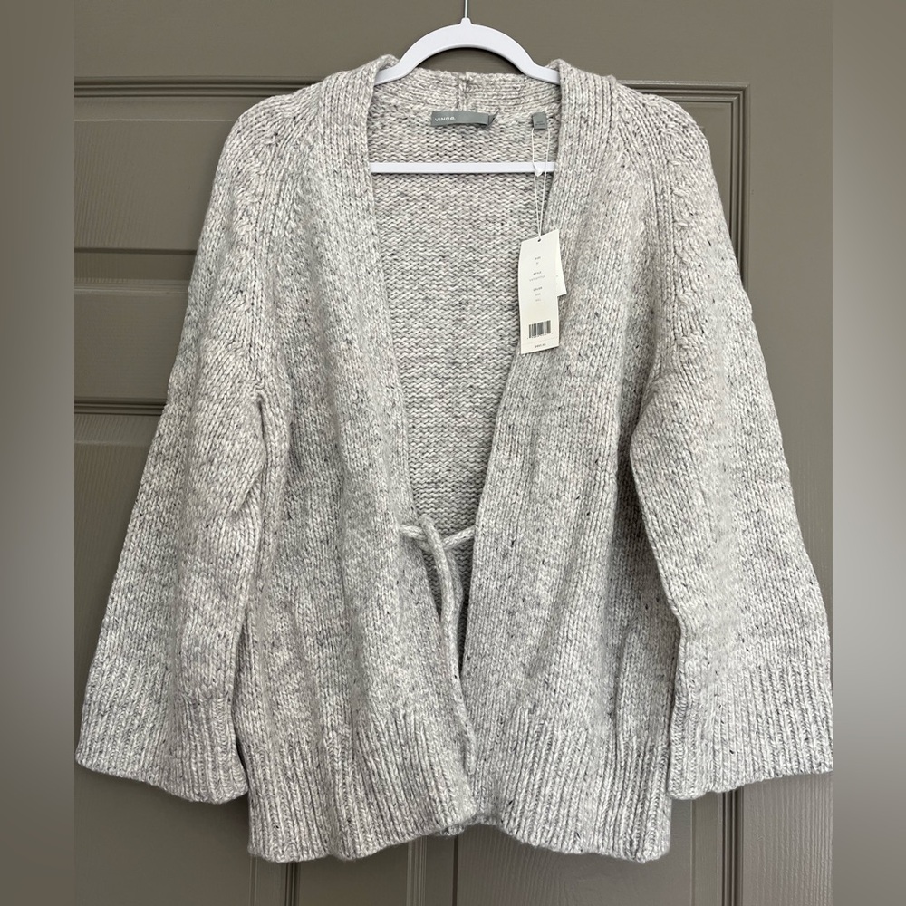 Vince MARLED WOOL & CASHMERE RAGLAN RIBBED CARDIGAN IN HEATHER CLOUD